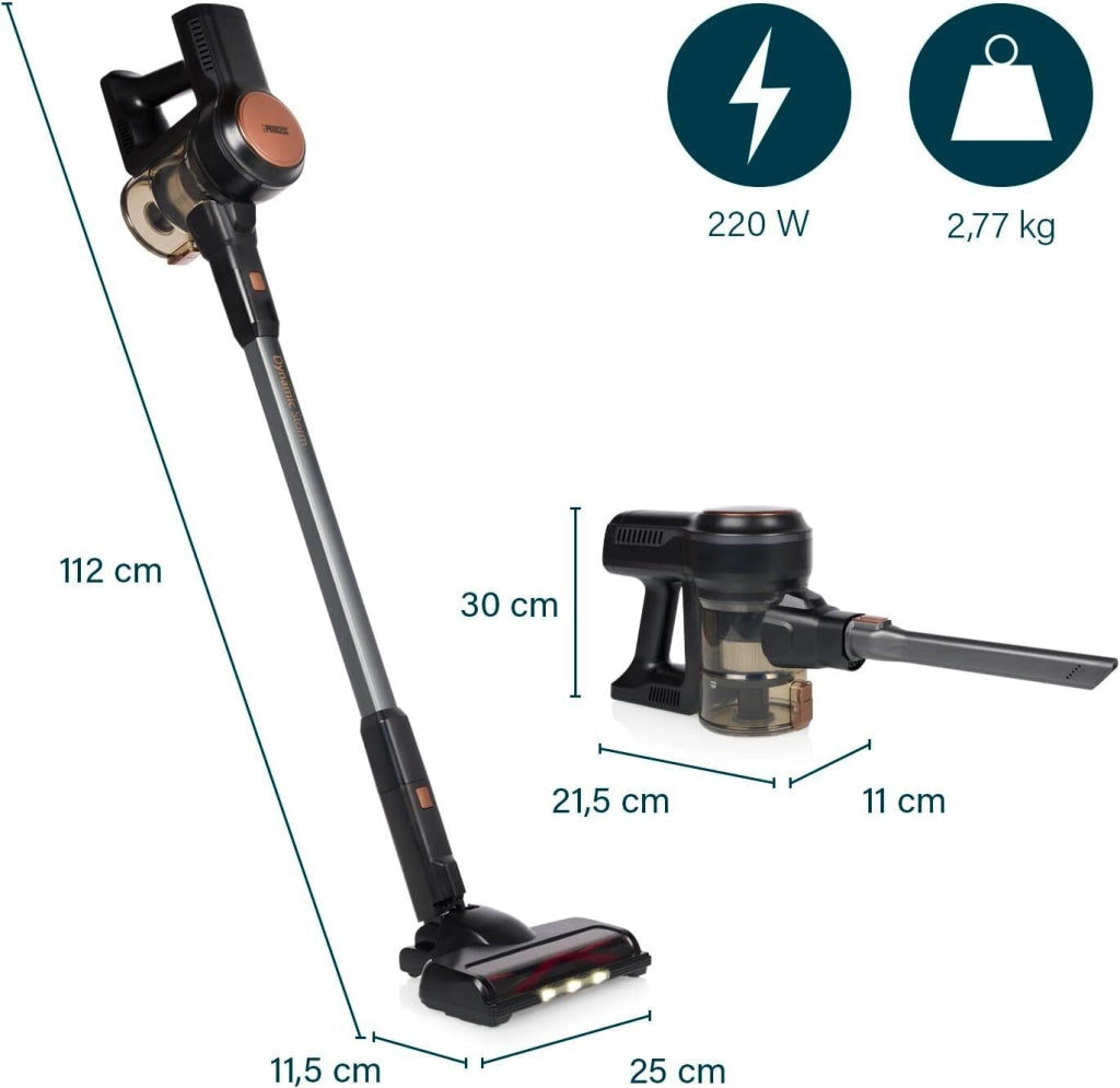 Princess 01.339390.01.001 scopa elettrica Aspirapolvere a bastone Batteria Secco HEPA Senza sacchetto 0,6 L 220 W Nero, Marrone