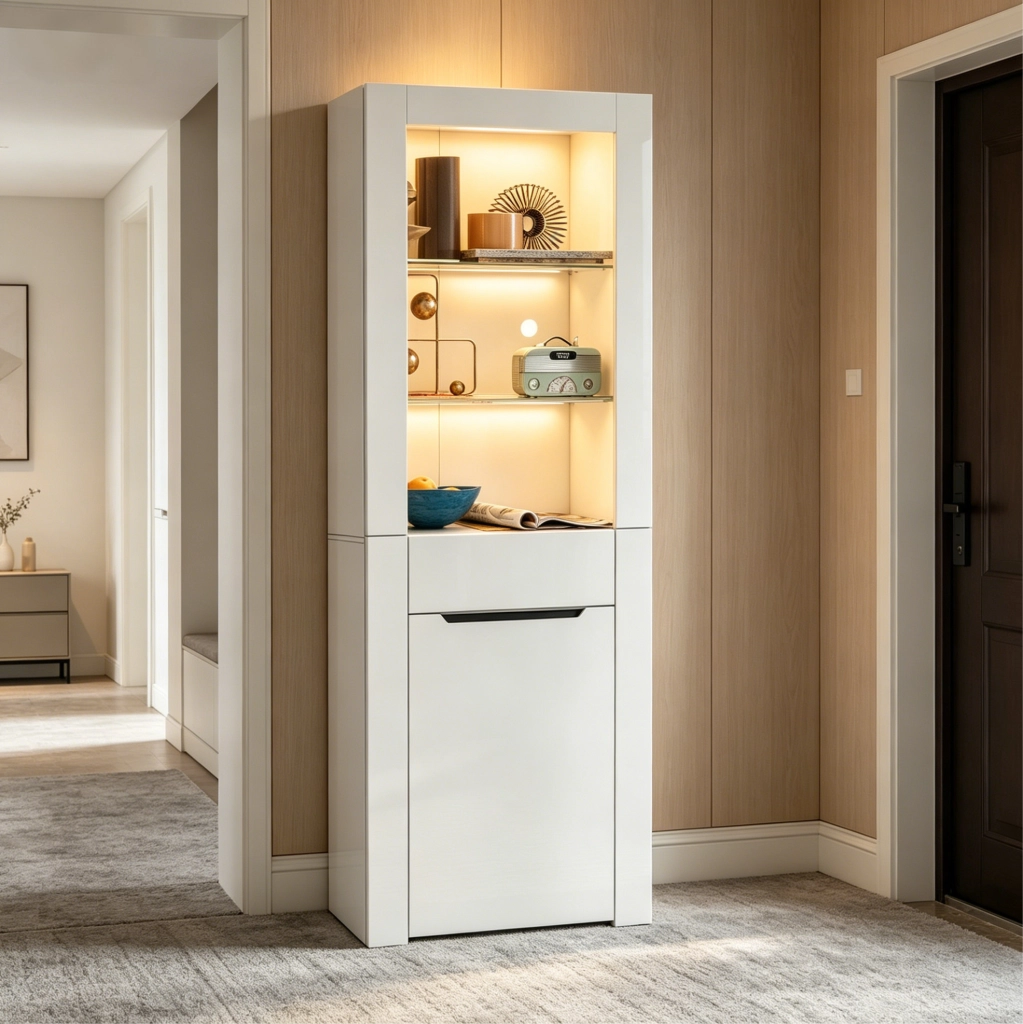 Vetrina moderna con LED; 60 x 35;5 x 165 cm; in truciolare bianco