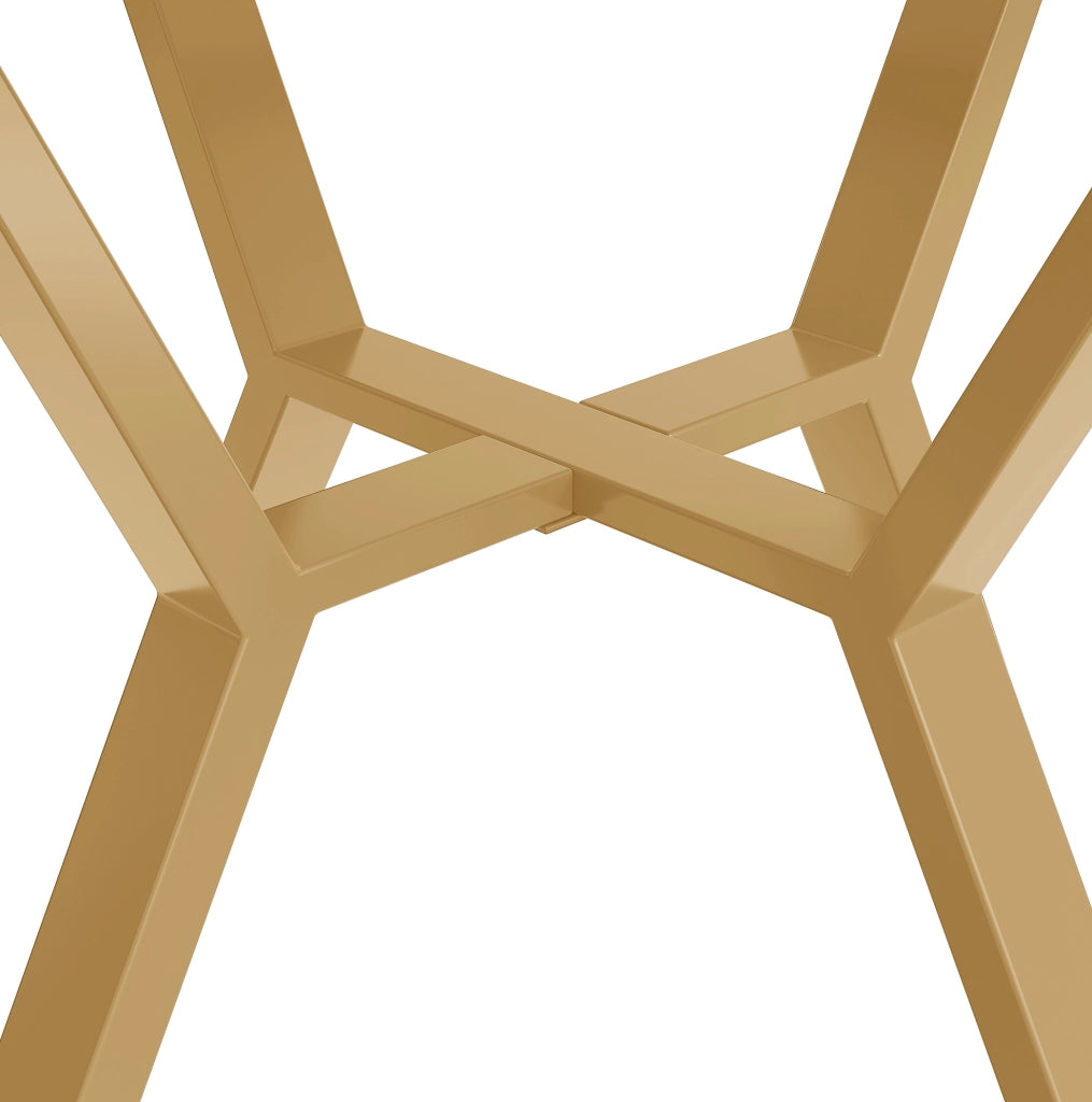 Tavolo da pranzo rotondo 100 cm; MDF effetto marmo bianco con struttura in metallo dorato