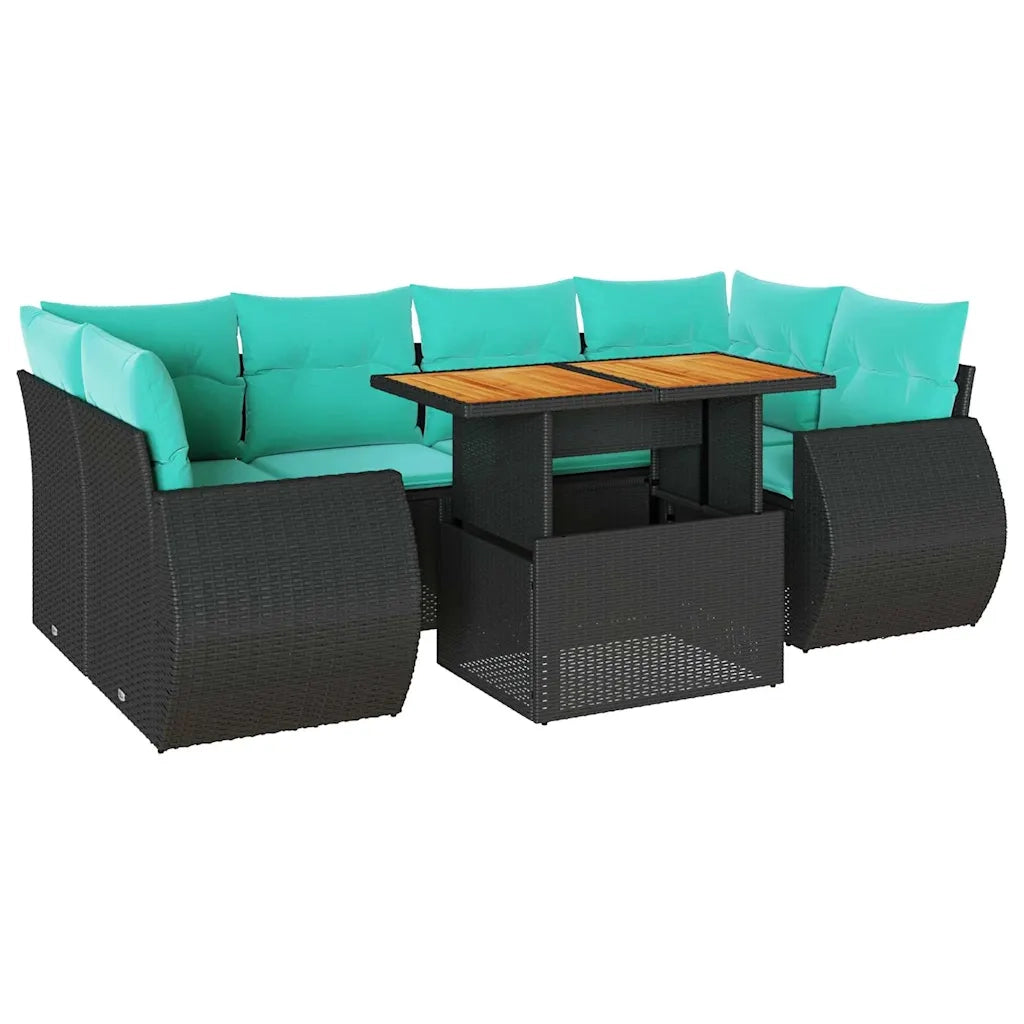Set Divani da Giardino con Cuscini 7pz Nero Polyrattan