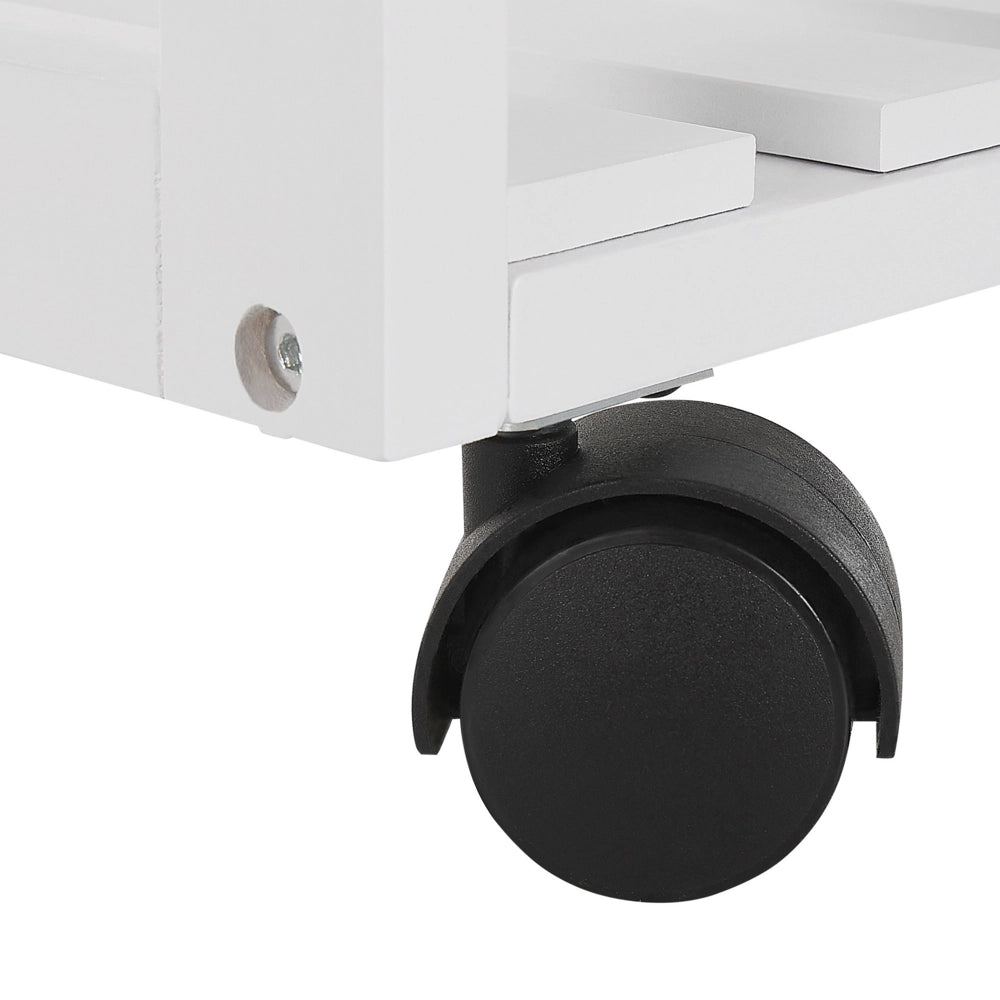 Carrello Cucina Legno Pino Bianco 2 Cassetti 1 Mobiletto 2 Scaffali Ruote Soggiorno