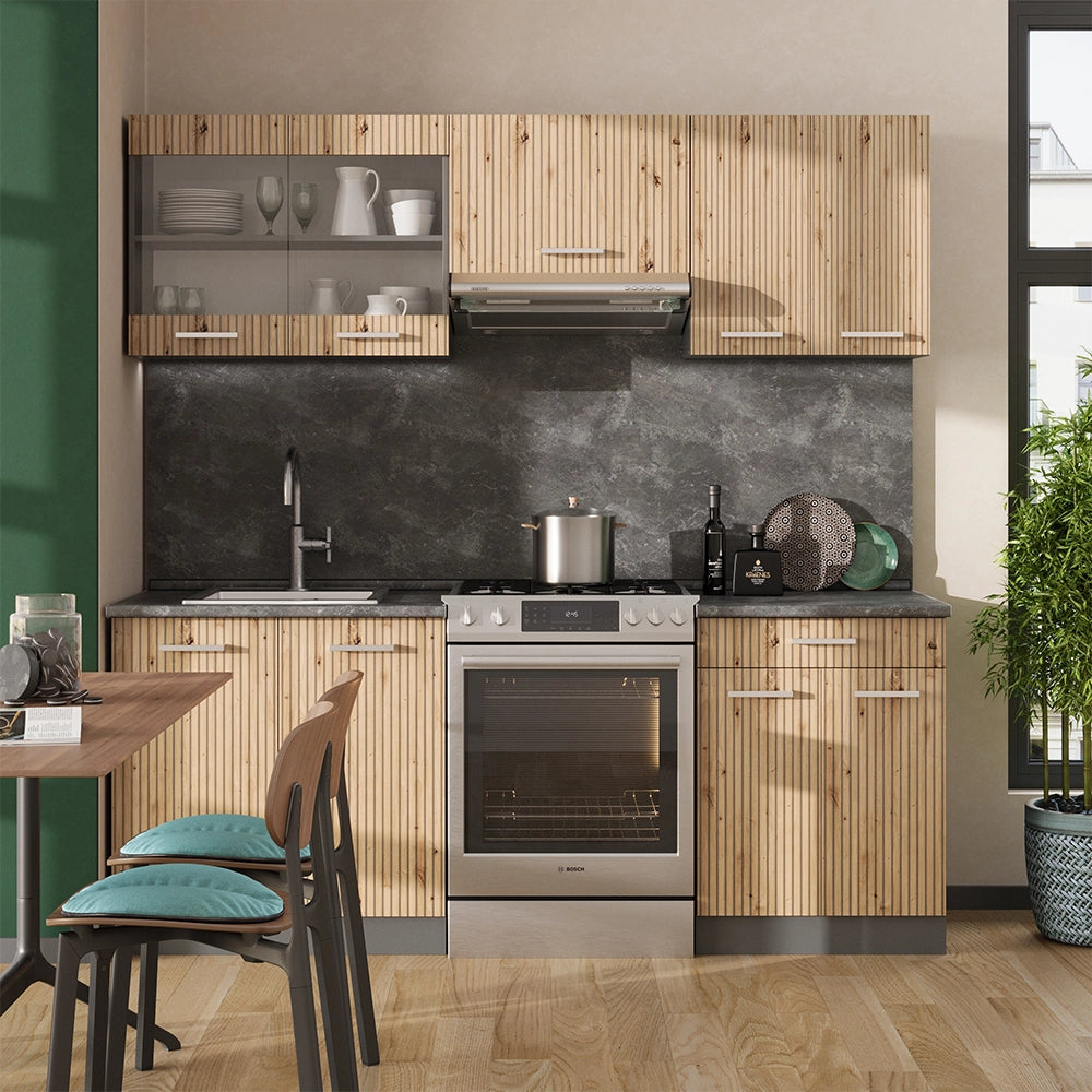 Vicco Cucina componibile Rovere artigianale/antracite 200 cm , AP Marble