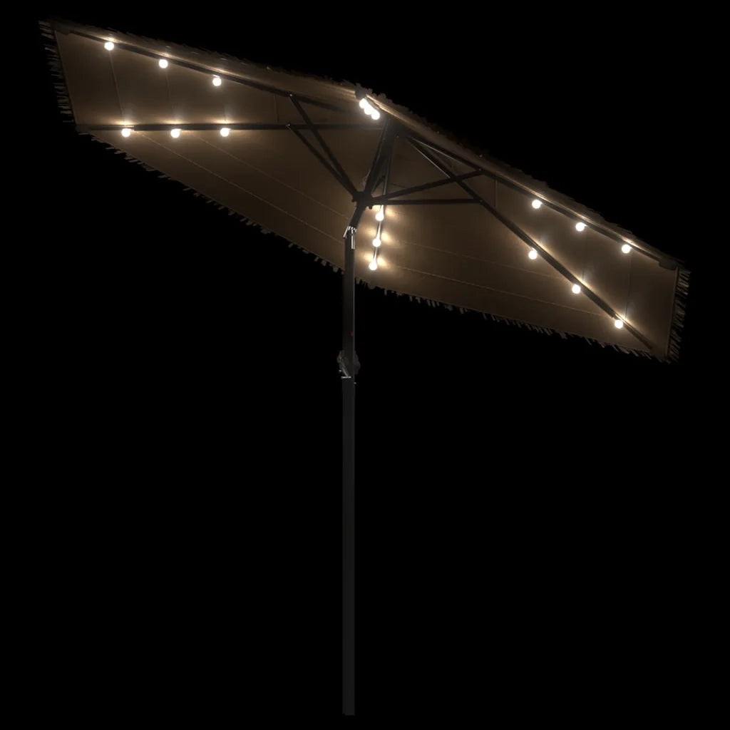 Ombrellone Giardino LED-Ombrello da Balcone e Palo in Acciaio Marrone 288x288x225cm