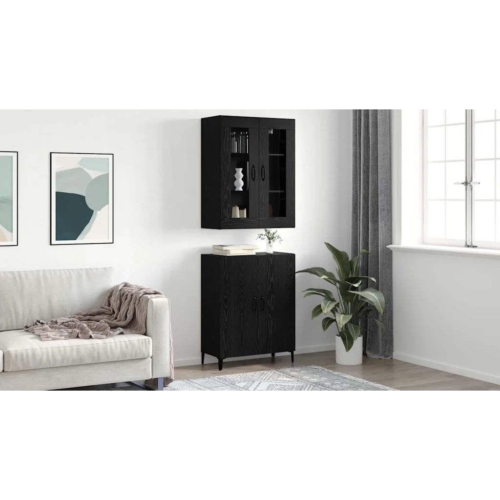 Credenza 2 pz | Madia | Buffet da pranzo | Armadio da pranzo Rovere nero Legno multistrato
