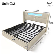 Letto matrimoniale a LED - Xylo - 160x200cm - Beige - Con funzione di ricarica USB