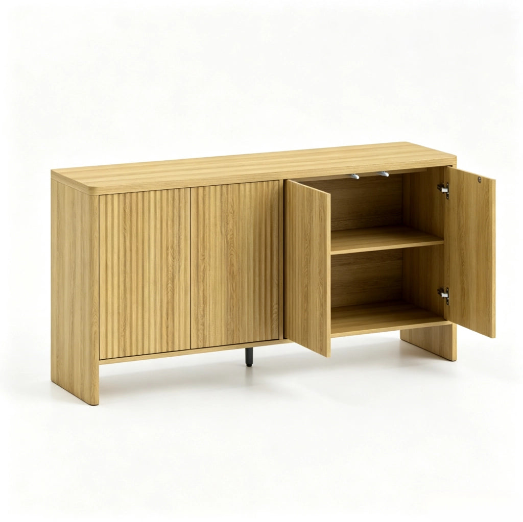 Sideboard in rovere con ante push-to-open, 147x40x77 cm, design contemporaneo