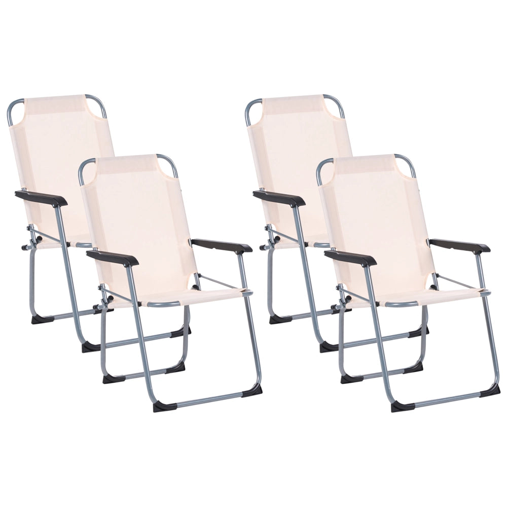 Set di 4 sedie da giardino Moderna struttura in acciaio verniciato a polvere opaco Resistente alla ruggine Pieghevole Beige