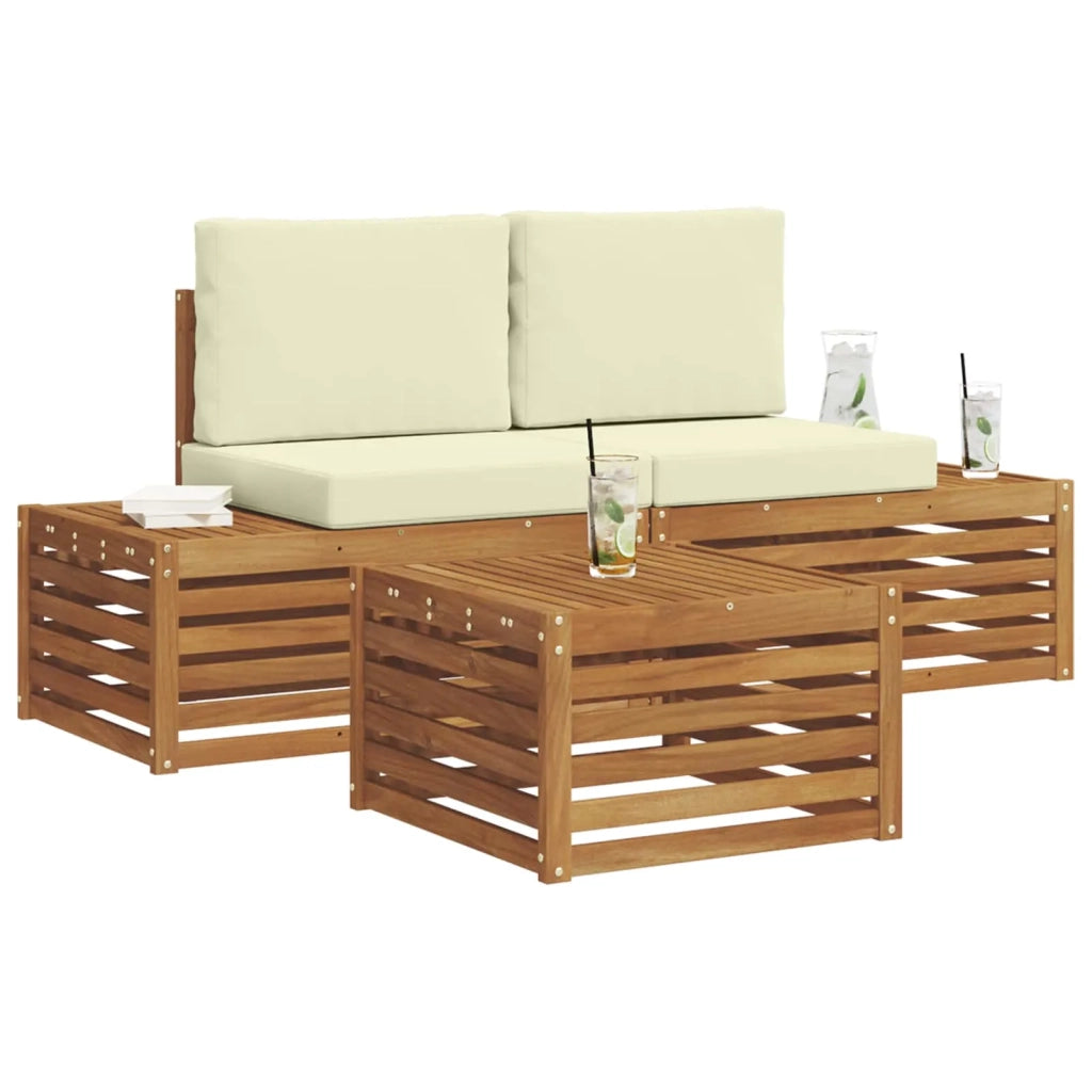 Set di divani da esterno-Sofa da giardino Naturale e Crema 59 x 59 x 37 cm