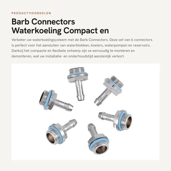 Connettori a Barb 6 pezzi - G1/4 viti a vite - Raffreddamento acqua - Acciaio inossidabile/Coppo - Compatti/Flessibili - Superficie cromata - Connettori di raffreddamento acqua
