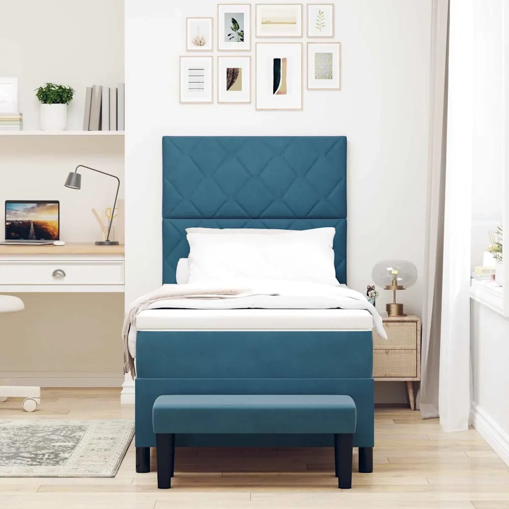 Letto a molle con materasso Blu scuro 90 x 200 cm Velluto