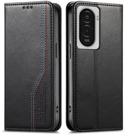 Portafoglio Premium con Pelle Finta - Custodia per Telefono con 2 Slot per Carte - Sostegno - Resistente ai Colpi - Silicone morbido - Nero - Custodia per Telefono
