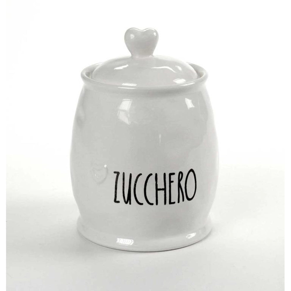 Barattolo Contenitore da Cucina in Ceramica Bianca Cuore Zucchero 17 cm