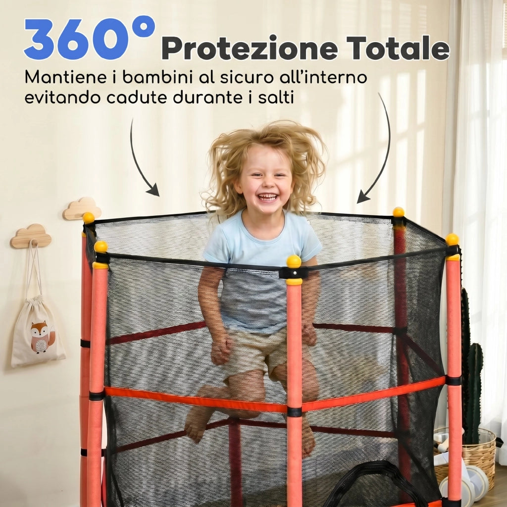 Trampolino per Bambini con Rete di Sicurezza ¨C Zephmum ¨C Rosso ?1.6x1.9 m