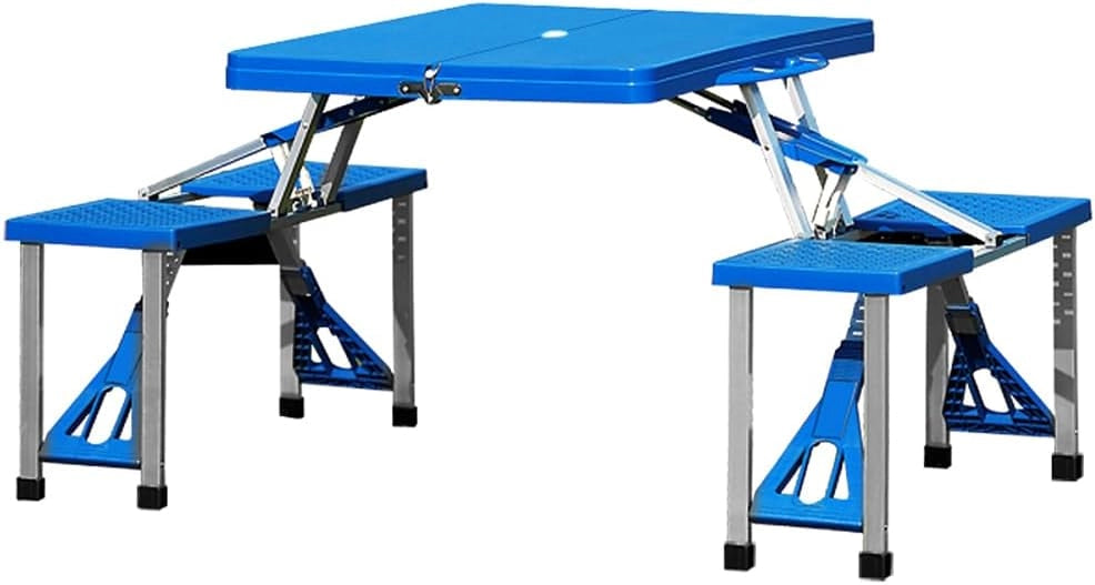 Set di sedie da campeggio in alluminio e legno, con 4 sedie pieghevoli, blu e argento
