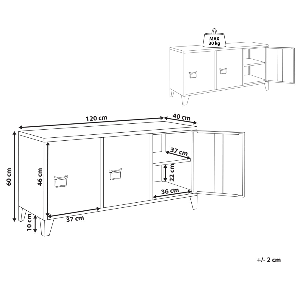 Credenza in acciaio a 3 ante con ripiani regolabili rosso scuro  mobile TV industriale home office
