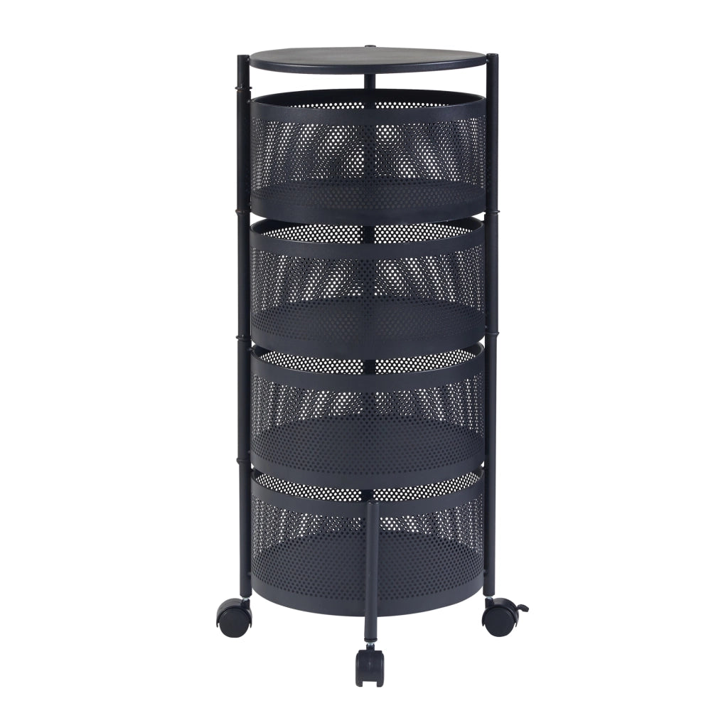 Carrello da Stoccaggio Steigen con 4 Cestelli Girevoli in Acciaio Nero [en.casa]