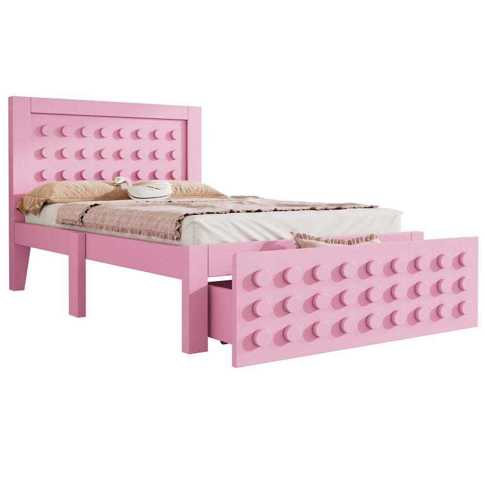 Letto Singolo con Cassetti e Contenitore ¨C MINIMAL ¨C Massello Rosa 90x190