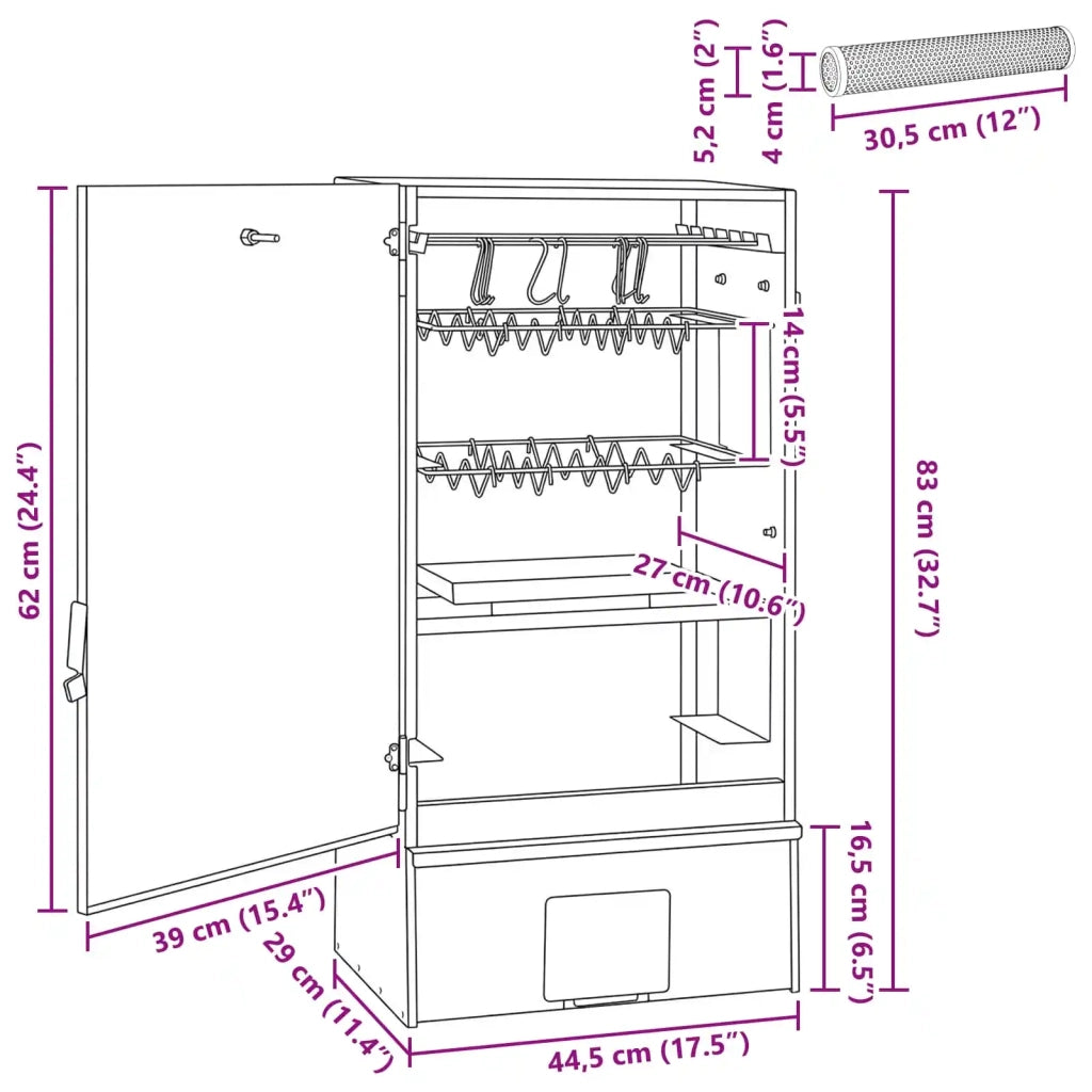 Forno Affumicatore 3 pcs 44,5 x 29 x 83 cm Acciaio zincato 3443023