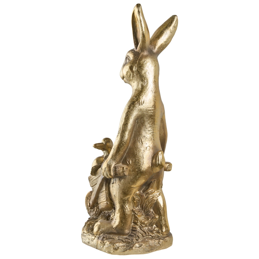 Statuetta da giardino in oro MgO 72 cm coniglio pasquale realizzata a mano decorazione per interni ed esterni con carriola tema primaverile