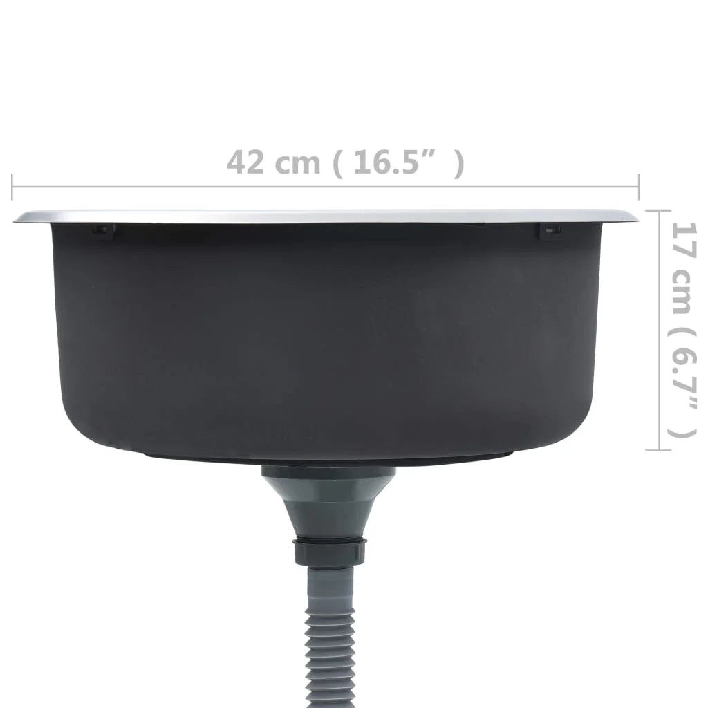 Lavello da cucina con filtro e sifone lavello rotondo da incasso superficie antigraffio acciaio inossidabile resistente adatto per interni domestici 02_0002355