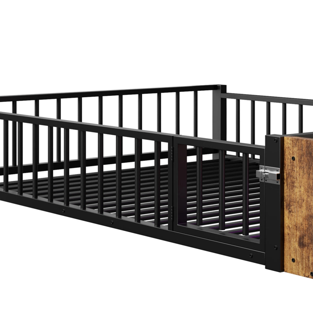 Letto 140x200 cm con vano portaoggetti; LED e sponde in metallo e MDF nero
