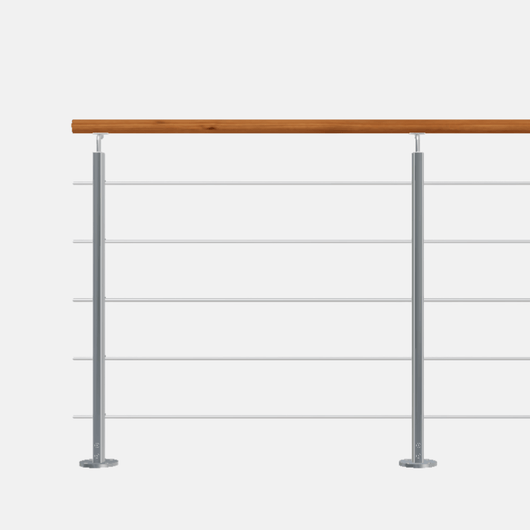 INOLINE - Kit di balaustre piatte in alluminio da 2 m pronte per il montaggio in grigio alluminio con corrimano in rovere tinto