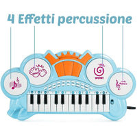 Pianola Tastiera Giocattolo Bambini 24 Tasti Microfono Attacco Mp3 Supporto Blu