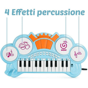 Pianola Tastiera Giocattolo Bambini 24 Tasti Microfono Attacco Mp3 Supporto Blu