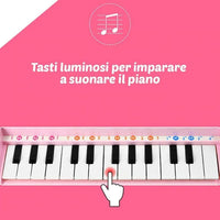 Pianola Tastiera Giocattolo Bambini 24 Tasti Microfono Attacco Mp3 Supporto Blu