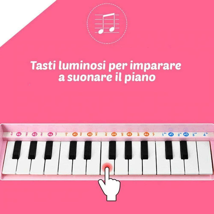 Pianola Tastiera Giocattolo Bambini 24 Tasti Microfono Attacco Mp3 Supporto Blu