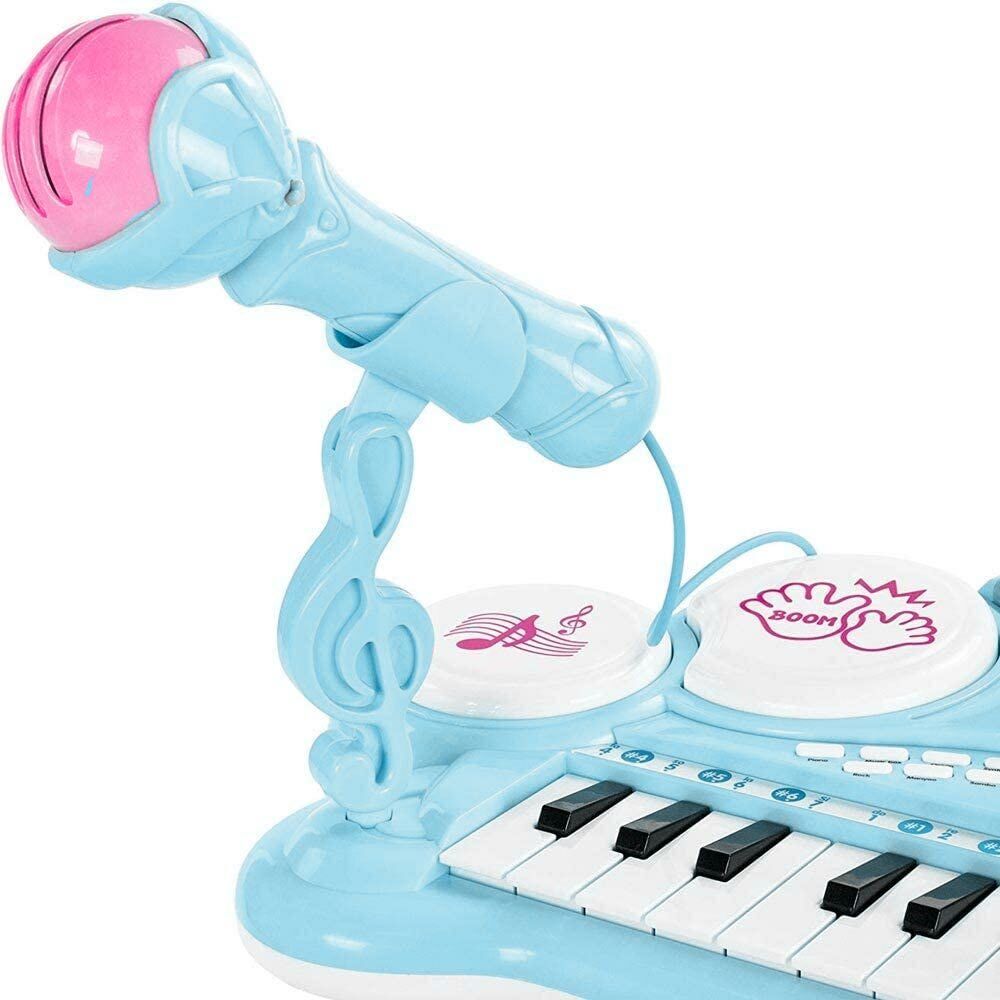 Pianola Tastiera Giocattolo Bambini 24 Tasti Microfono Attacco Mp3 Supporto Blu