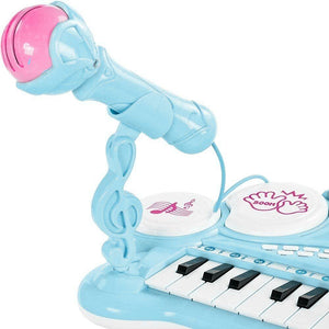 Pianola Tastiera Giocattolo Bambini 24 Tasti Microfono Attacco Mp3 Supporto Blu