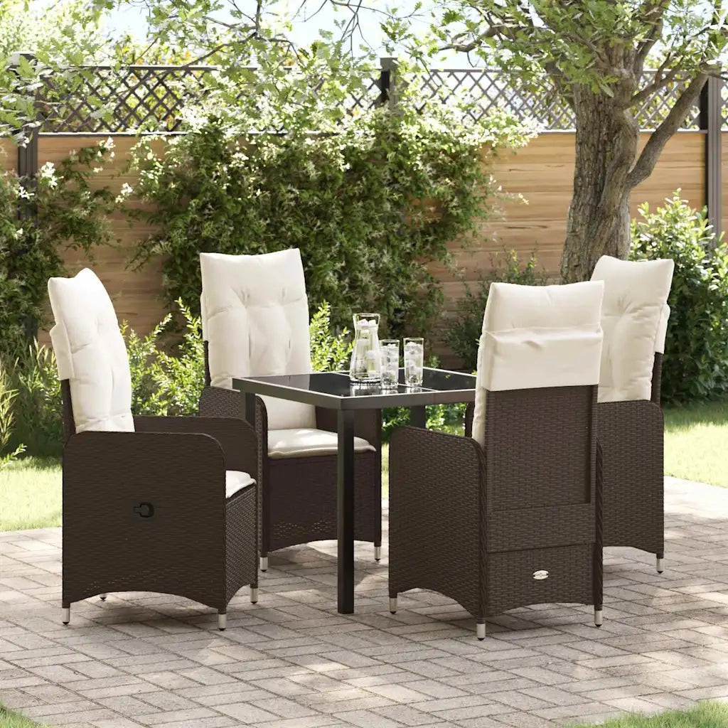 Set da Pranzo per Giardino con cuscino 5 pcs Marrone polyrattan 3379640