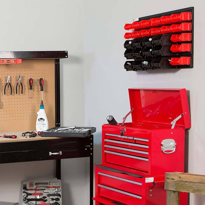 Pannello Da Parete Con 32 Box Portautensili Contenitori Attrezzi Officina Garage