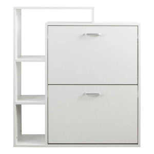 Scarpiera 2 Ante Doppia Profondita + Scaffale Libreria 4 Ripiani Bianco 80x24x90