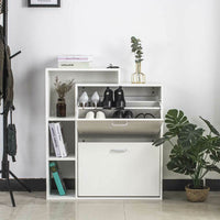 Scarpiera 2 Ante Doppia Profondita + Scaffale Libreria 4 Ripiani Bianco 80x24x90