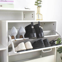 Scarpiera 2 Ante Doppia Profondita + Scaffale Libreria 4 Ripiani Bianco 80x24x90