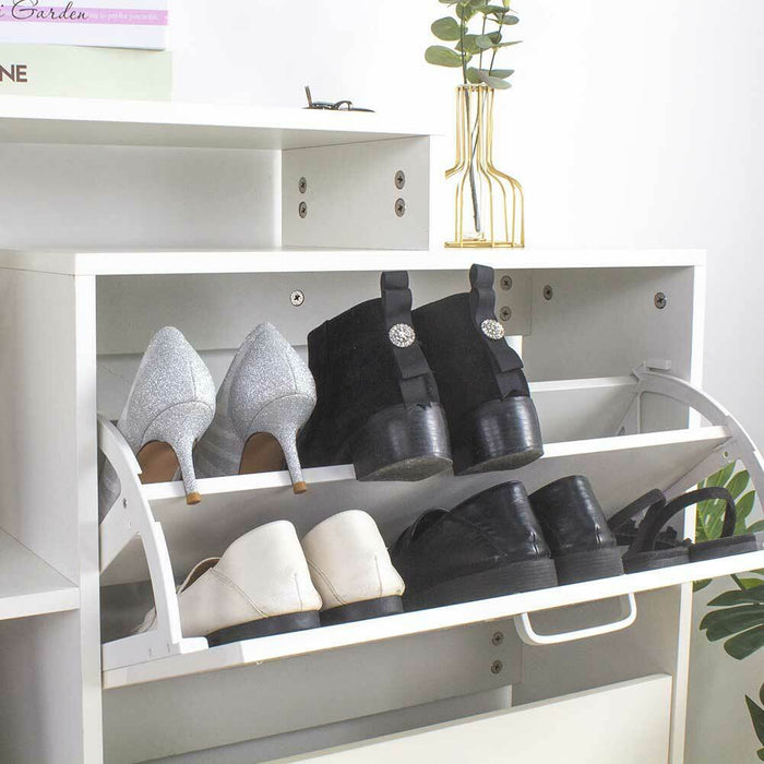 Scarpiera 2 Ante Doppia Profondita + Scaffale Libreria 4 Ripiani Bianco 80x24x90