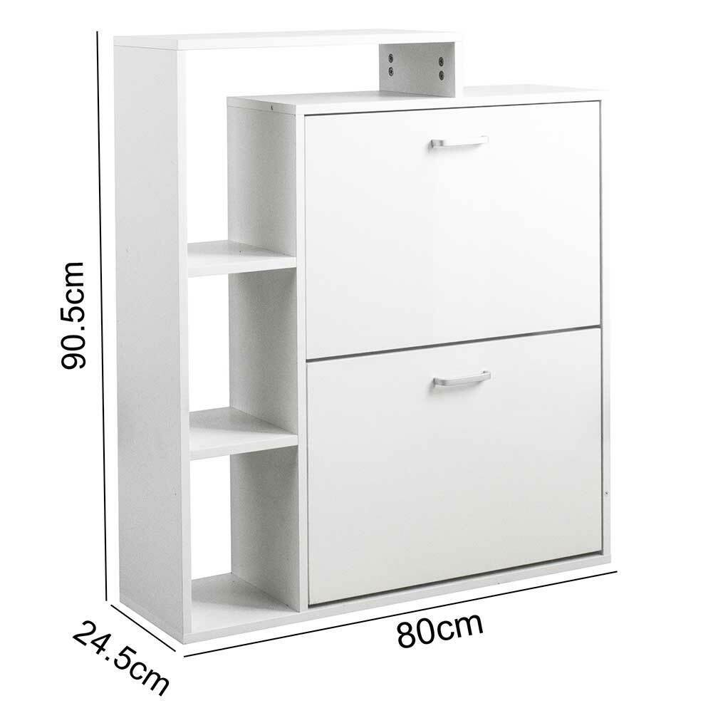 Scarpiera 2 Ante Doppia Profondita + Scaffale Libreria 4 Ripiani Bianco 80x24x90