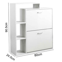 Scarpiera 2 Ante Doppia Profondita + Scaffale Libreria 4 Ripiani Bianco 80x24x90