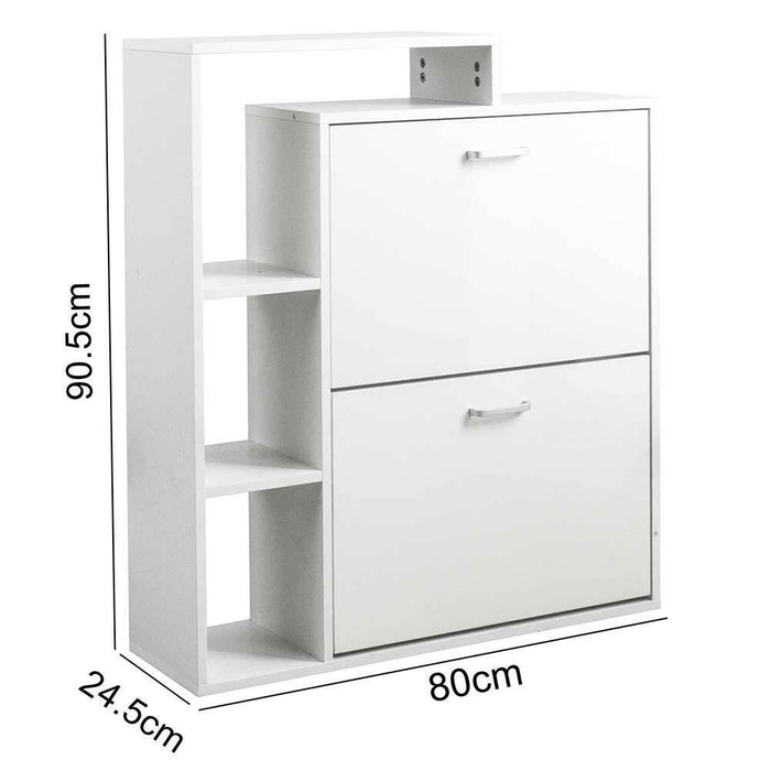 Scarpiera 2 Ante Doppia Profondita + Scaffale Libreria 4 Ripiani Bianco 80x24x90