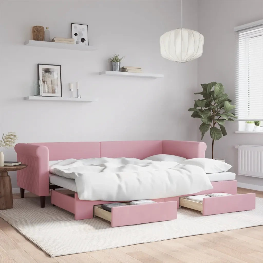 Divano Letto Estraibile con Cassetti Rosa 80x200 cm Velluto 3197815