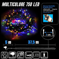 Catena Luminosa 750 Luci LED Lucciole Multicolore Controller 8 Funzioni Esterno