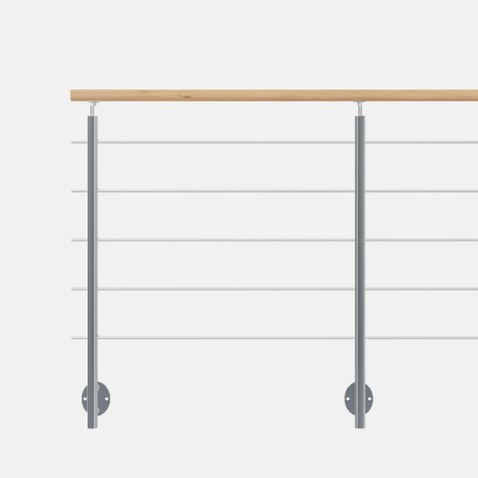 INOLINE - Kit ringhiera laterale 2m in alluminio grigio con corrimano in faggio