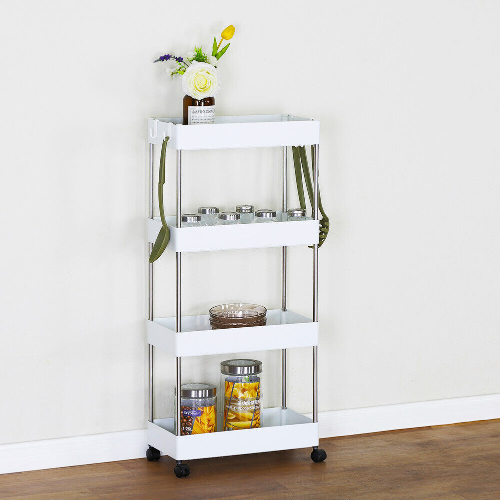 Carrello Carrellino Multiuso Mobile Spazi Stretti Portaoggetti 4 Ripiani Bianco