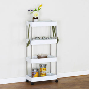 Carrello Carrellino Multiuso Mobile Spazi Stretti Portaoggetti 4 Ripiani Bianco