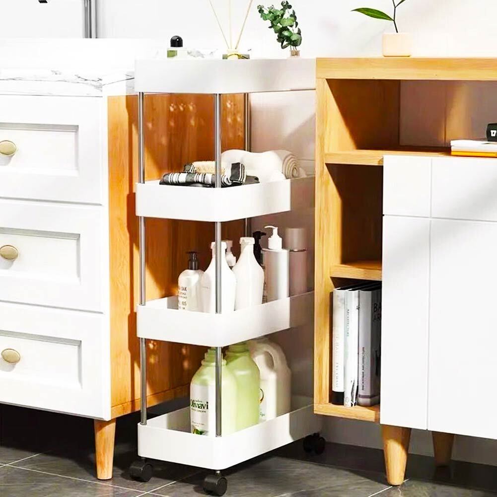 Carrello Carrellino Multiuso Mobile Spazi Stretti Portaoggetti 4 Ripiani Bianco