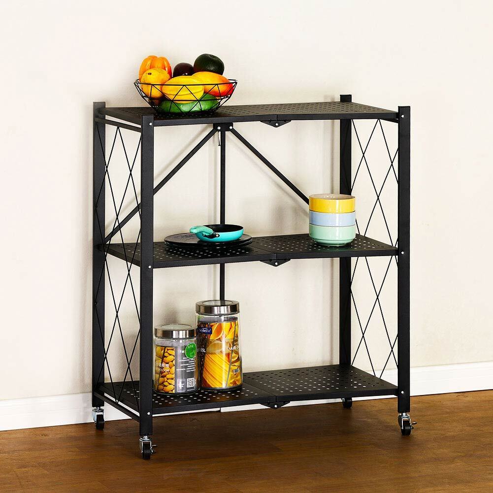 Carrello Carrellino Multiuso Mobile Spazi Stretti Portaoggetti 3 Ripiani Nero