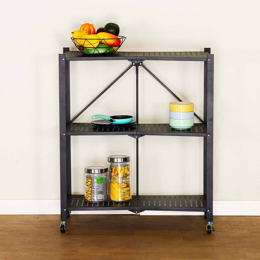 Carrello Carrellino Multiuso Mobile Spazi Stretti Portaoggetti 3 Ripiani Nero