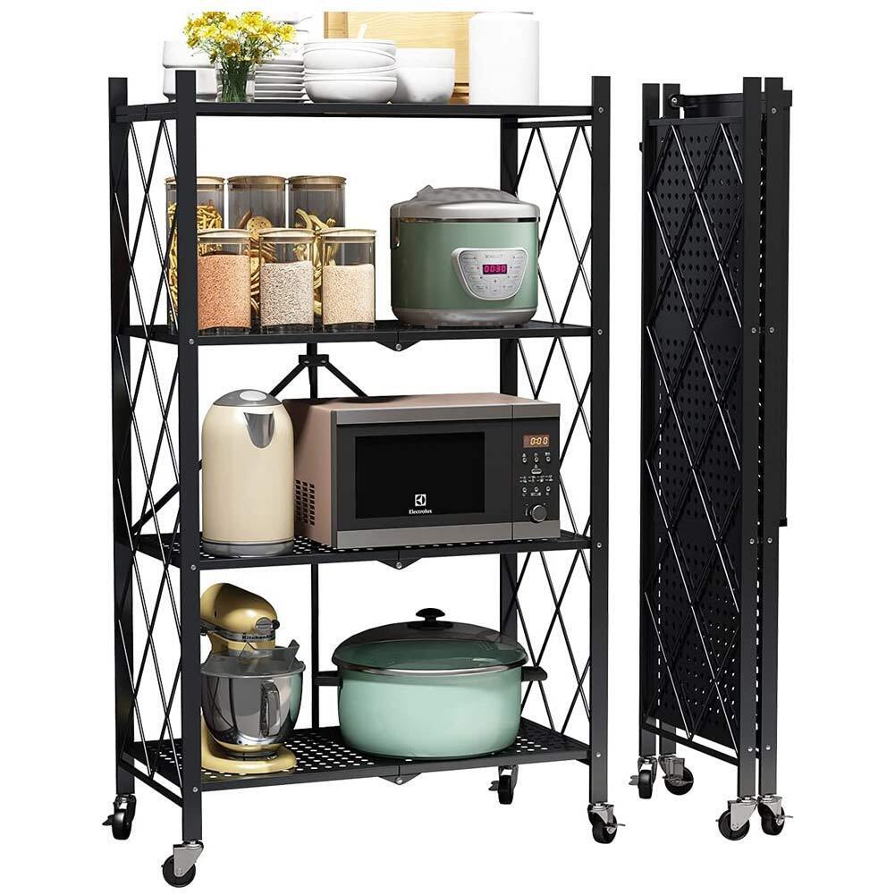 Carrello Carrellino Multiuso Mobile Spazi Stretti Portaoggetti 4 Ripiani Nero